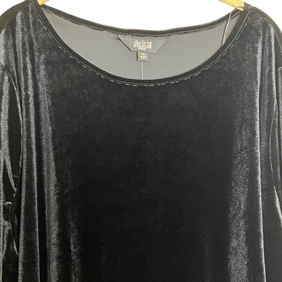 Slim Factor Investments Velvet Tunic Top 2X Black Bell Sleeve Sheer Insets - Picture 2 of 9